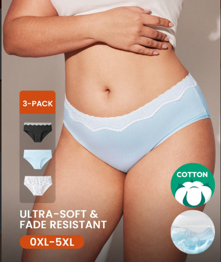 Panty Luvlette   algodón con ribete de encaje de cintura media 1XL